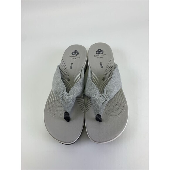 Clarks Cloudsteppers Arla Glison Thong Sandal Wedge Flip Flop Grey Fabric Size 9 - Picture 4 of 11